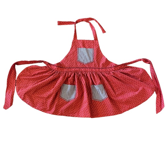 Handmade Red Cotton Gingham 3-Pocket Halter Apron Retro Kitchen‎ OS - Picture 4 of 16
